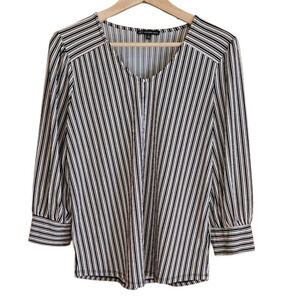 Adrianna Papell Blouse VNeck Stripes Tan Black Women's Size Small